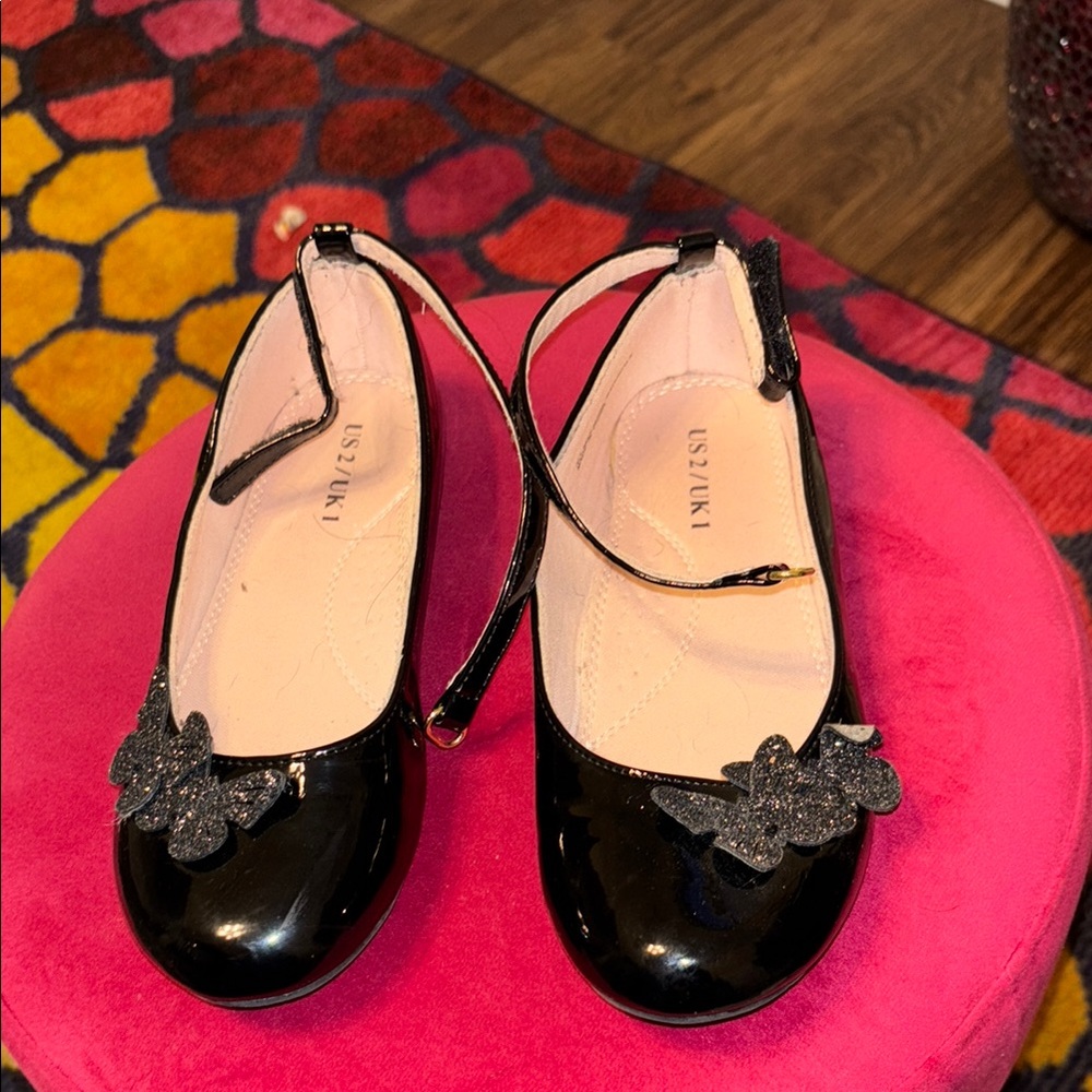 Black Glitter Bow Kids Shoes
